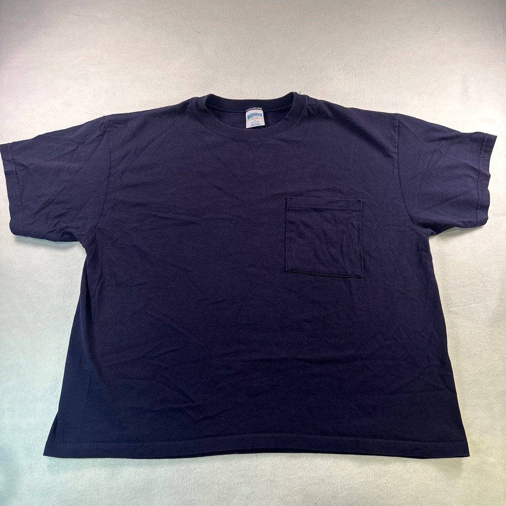 Vintage Cheetah Mervyns Pocket T-Shirt Navy Blue Cotton Made in USA XL